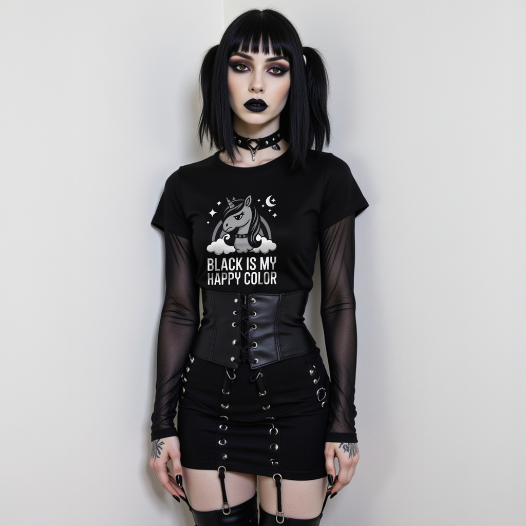 Black Is My Happy Color – Gothic Unicorn Tee