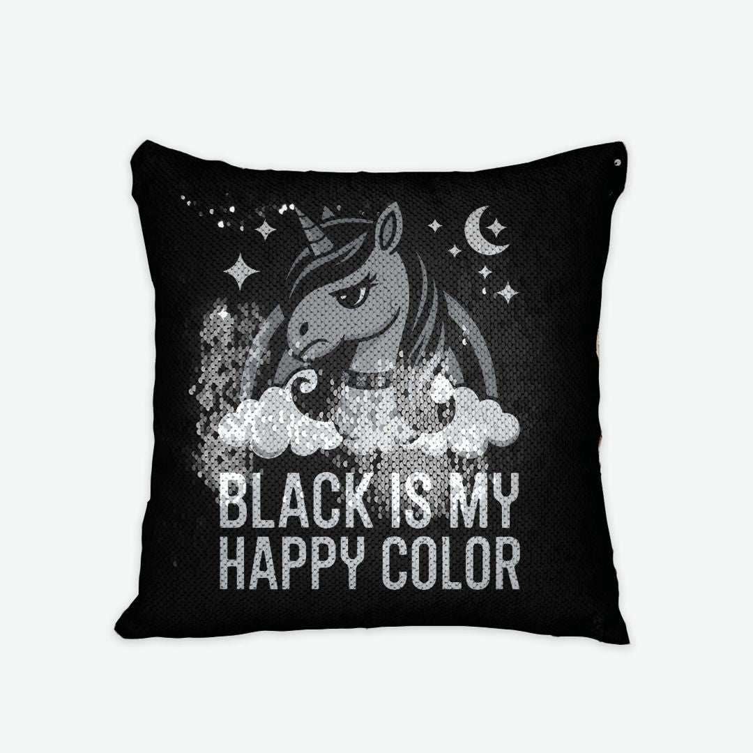 Black Is My Happy Color – Gothic Unicorn Sequin Pillow Cover
