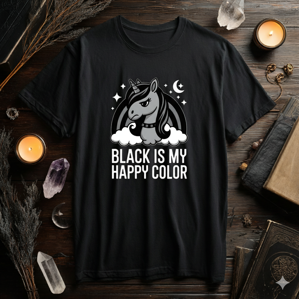 Black Is My Happy Color – Gothic Unicorn Tee