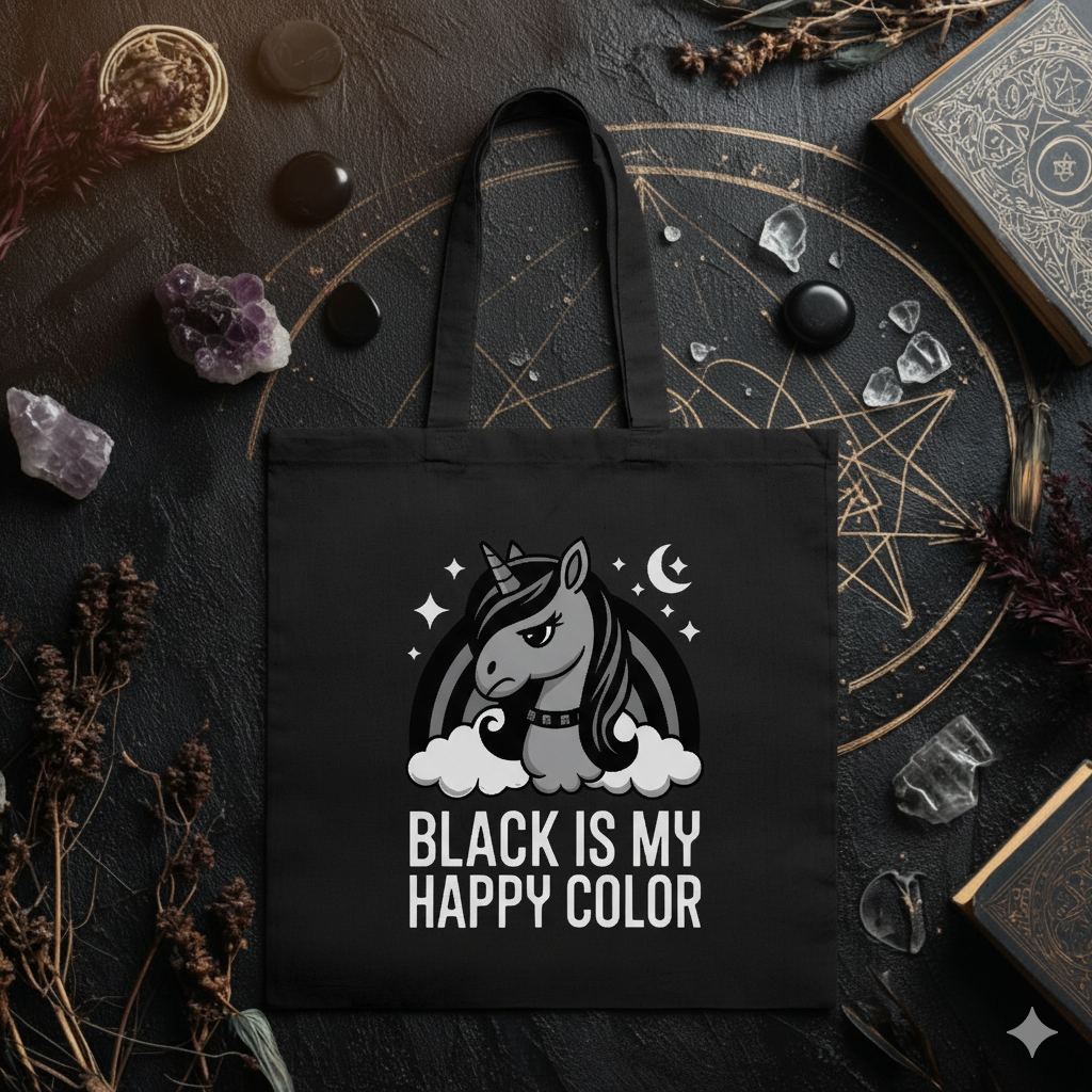 Black Is My Happy Color – Gothic Unicorn Tote Bag