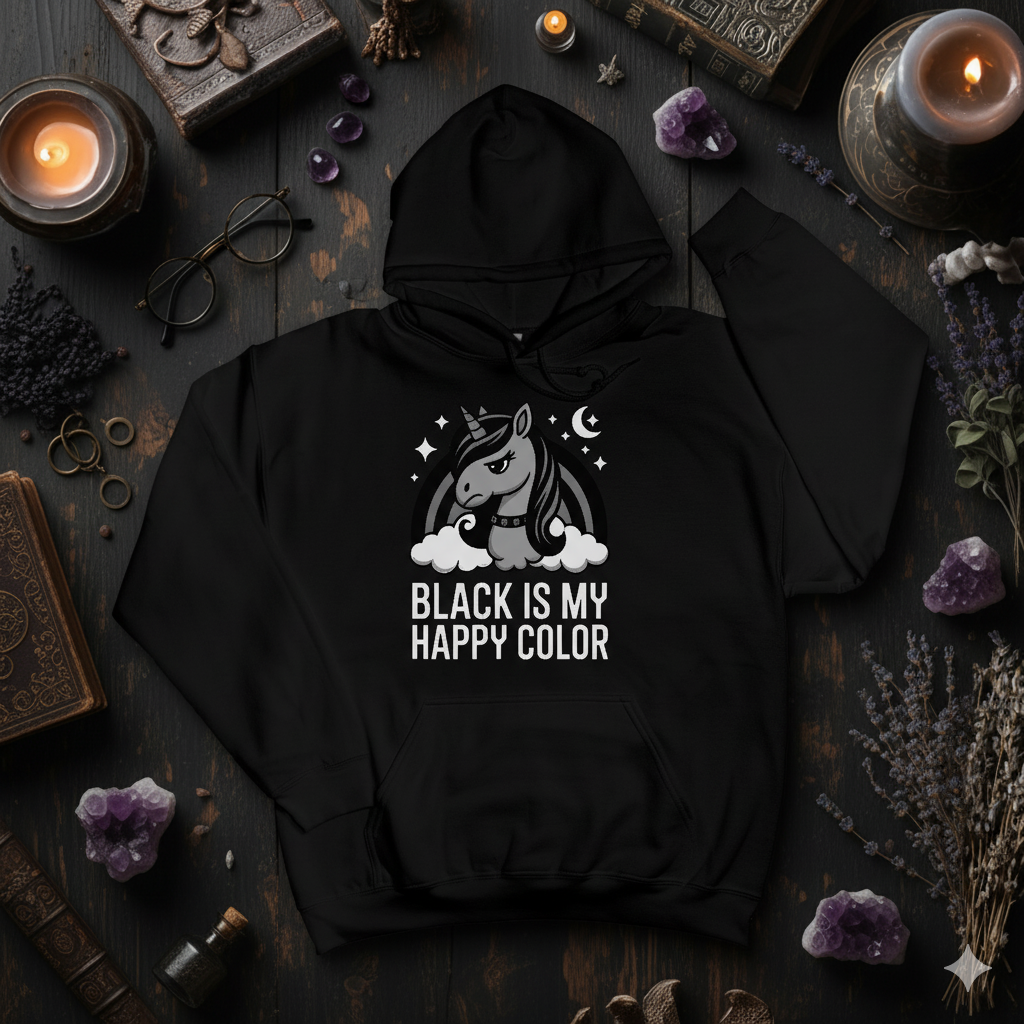 Black Is My Happy Color – Gothic Unicorn Hoodie