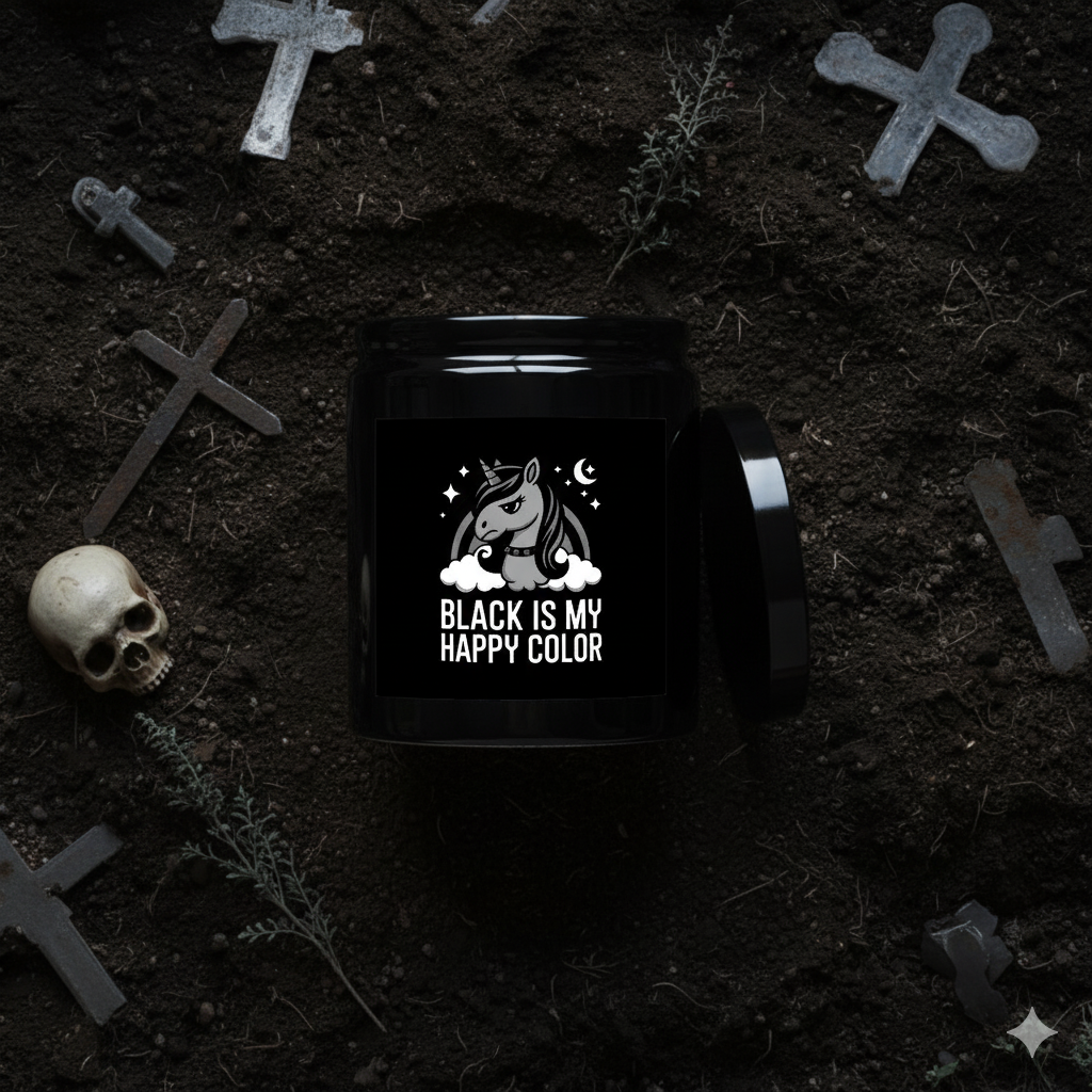 Black Is My Happy Color – Gothic Unicorn Ceramic Candle